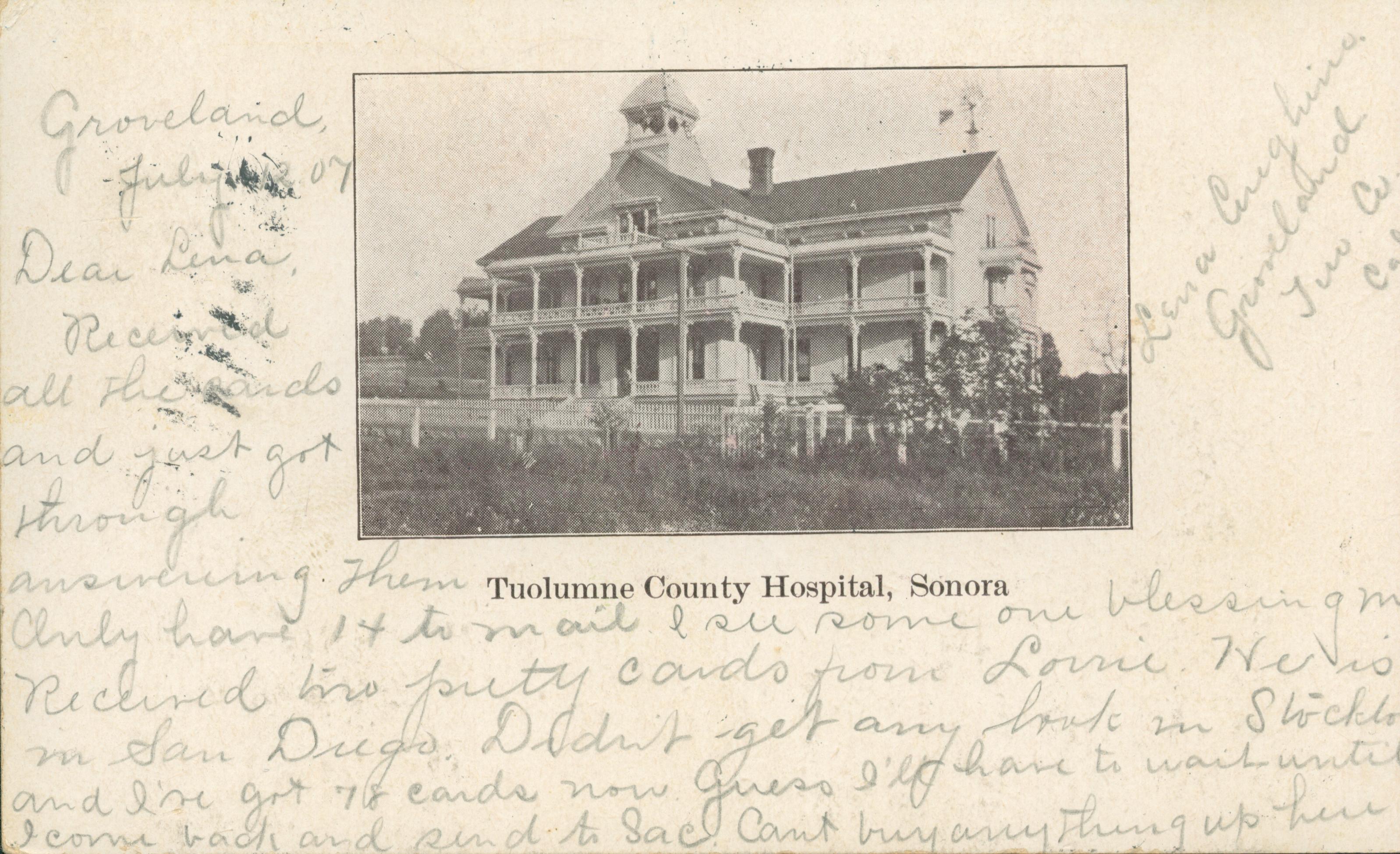 Shows the exterior of the Tuolumne County Hospital